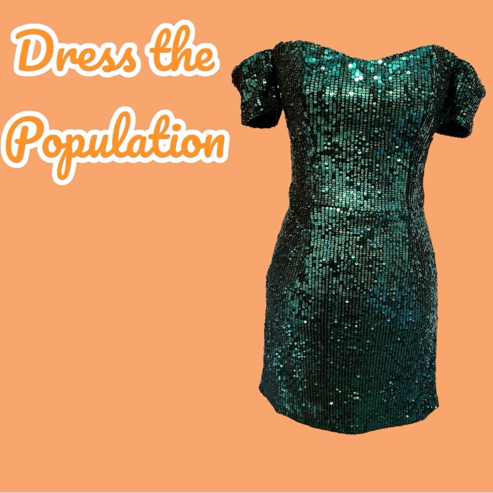 NWT Dress the population sequin mini dress. Sz m. Green color.